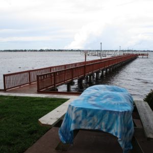 EASY SHEET - Aqua Blue Tie Dye -On table next to Intercoastal water