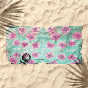 EASY SHEET – Aqua Teal with Magenta & Blue Flowered Circles of Tie Dye